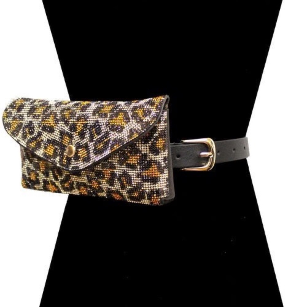 NWOT Rhinestone Pave Leopard  Wallet Clutch Crossbody Belt‎ Bag Fanny Pack